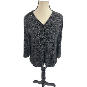 Chicos Womens Small Blouse Black White Polka Dot Tie Front 3/4 Sleeve Top
